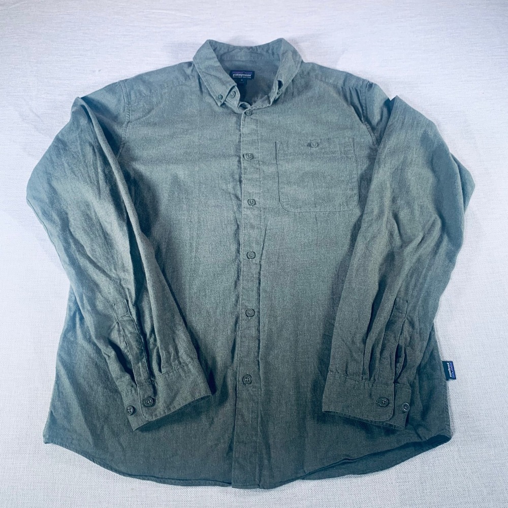 Patagonia Organic Cotton Mens Button‎ Down Shirt Long Sleeve Green Medium